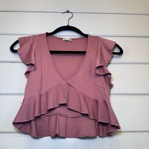 Free People Intimately Mauve Ruffled V-Neck Crop Top